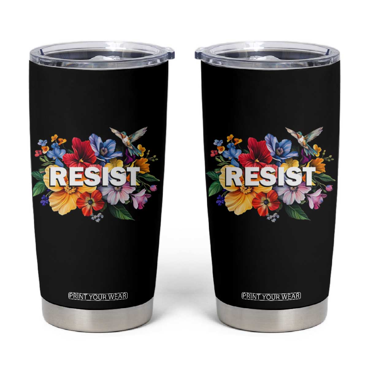 Resist Floral Tumbler Cup Retro Botanical Graphic TS02 Black Print Your Wear