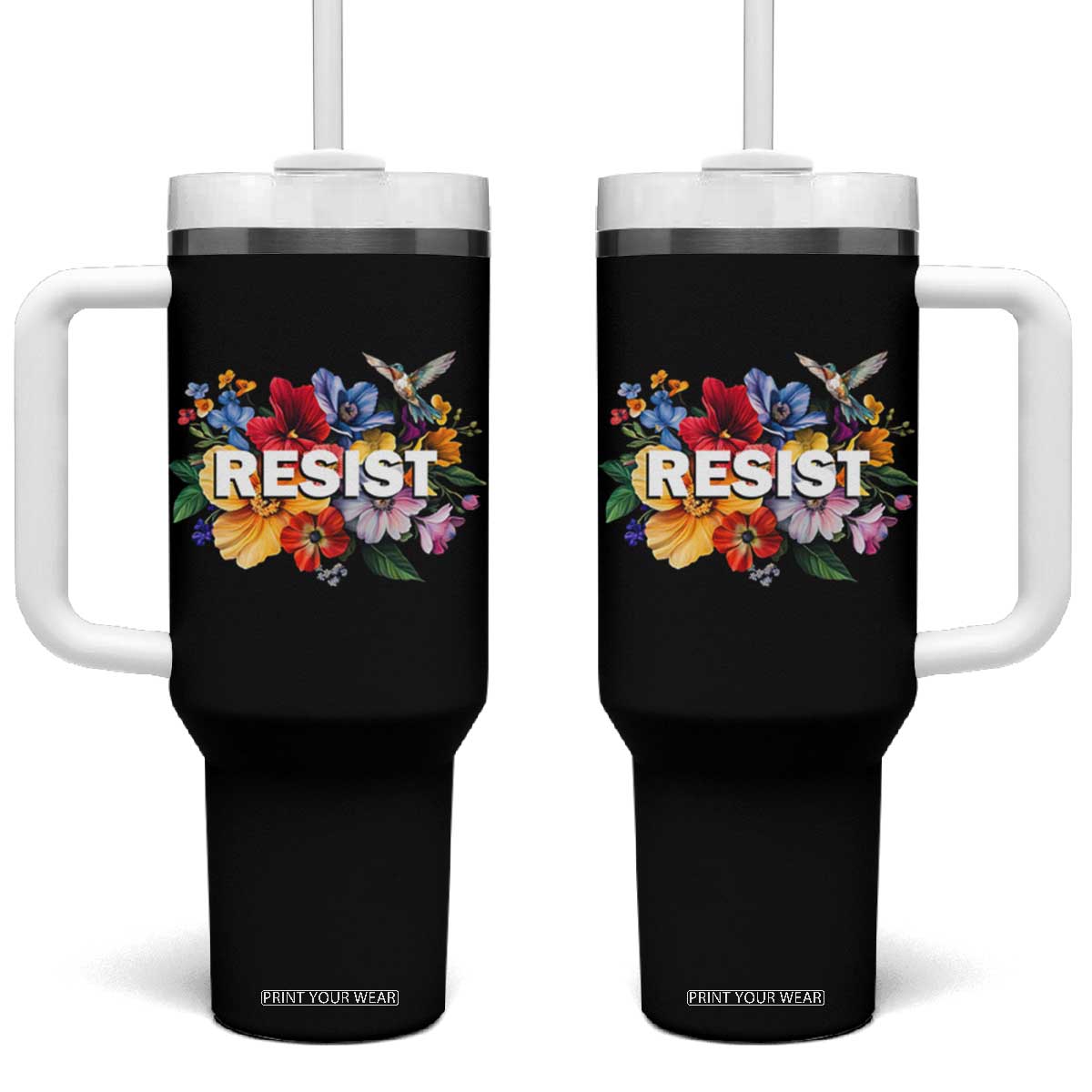 Resist Floral Tumbler With Handle Retro Botanical Graphic TS02 One Size: 40 oz Black Print Your Wear