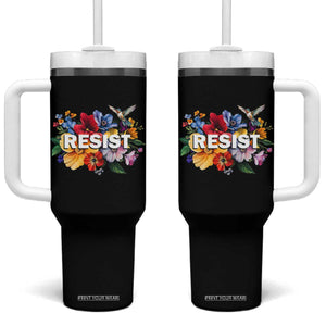 Resist Floral Tumbler With Handle Retro Botanical Graphic TS02 One Size: 40 oz Black Print Your Wear