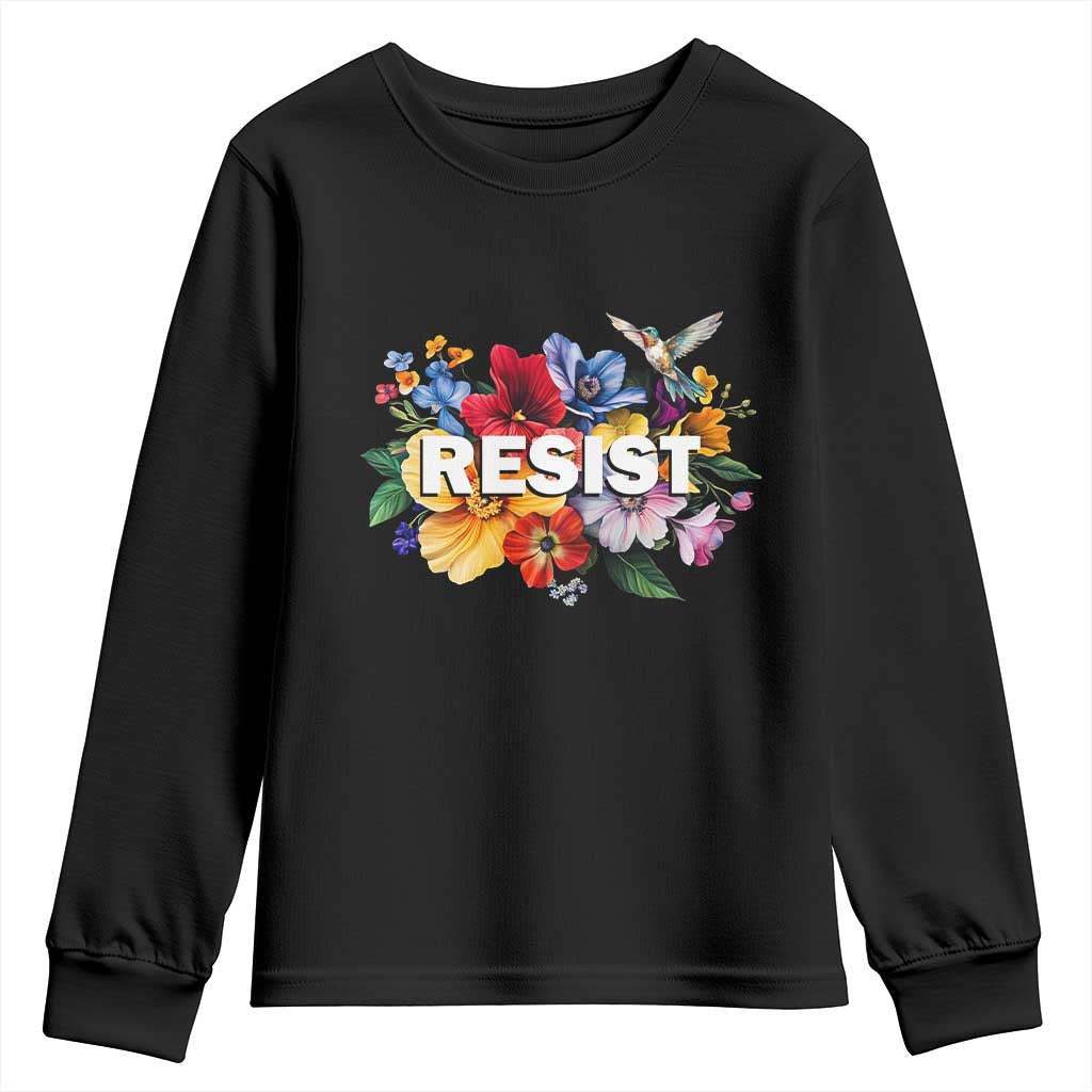 Resist Floral Youth Sweatshirt Retro Botanical Graphic TS02 Black Print Your Wear