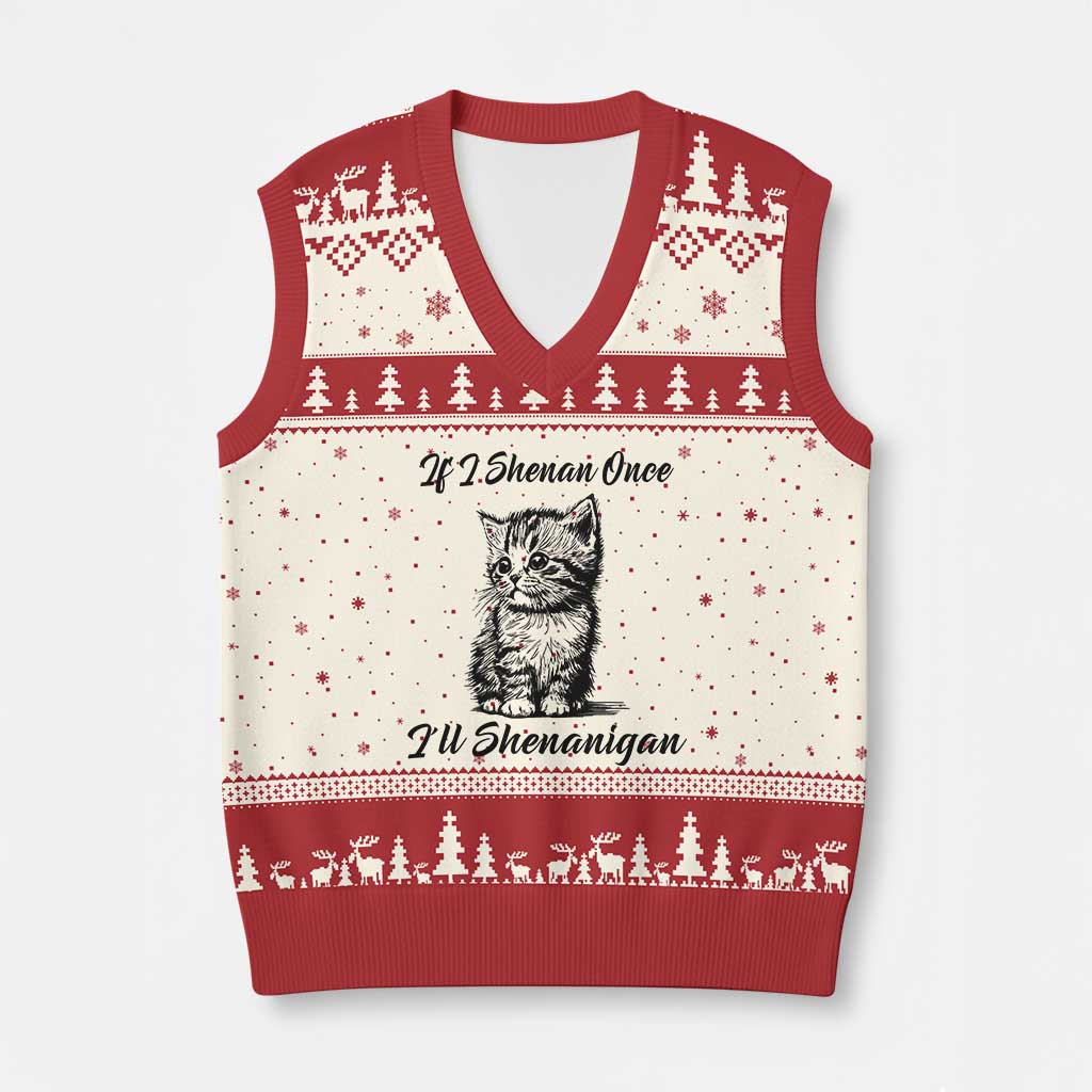Cute Cat St Patricks Day V-Neck Knit Sweater Vest If I Shenan Once I'll Shenanigan TS02 Beige Red Print Your Wear
