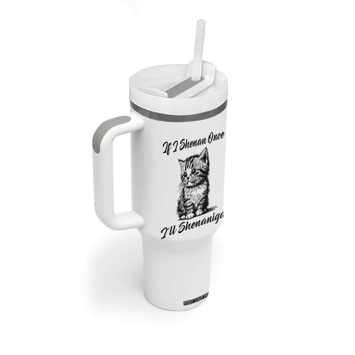 Cute Cat St Patricks Day Tumbler With Handle If I Shenan Once I'll Shenanigan TS02 Print Your Wear