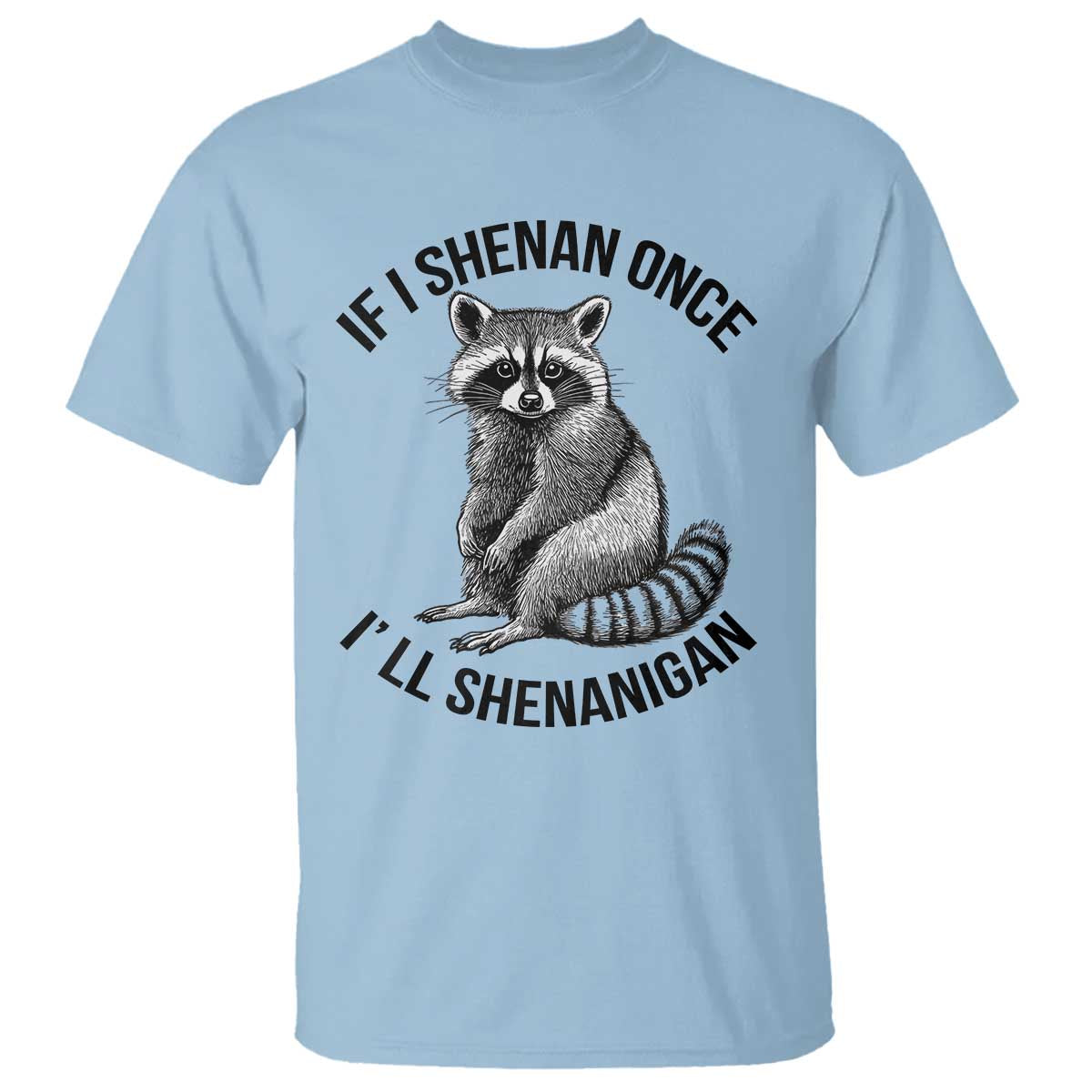 St Patricks Day Raccoon Meme T Shirt - If I Shenan Once I'll Shenanigan TS02 Light Blue Print Your Wear