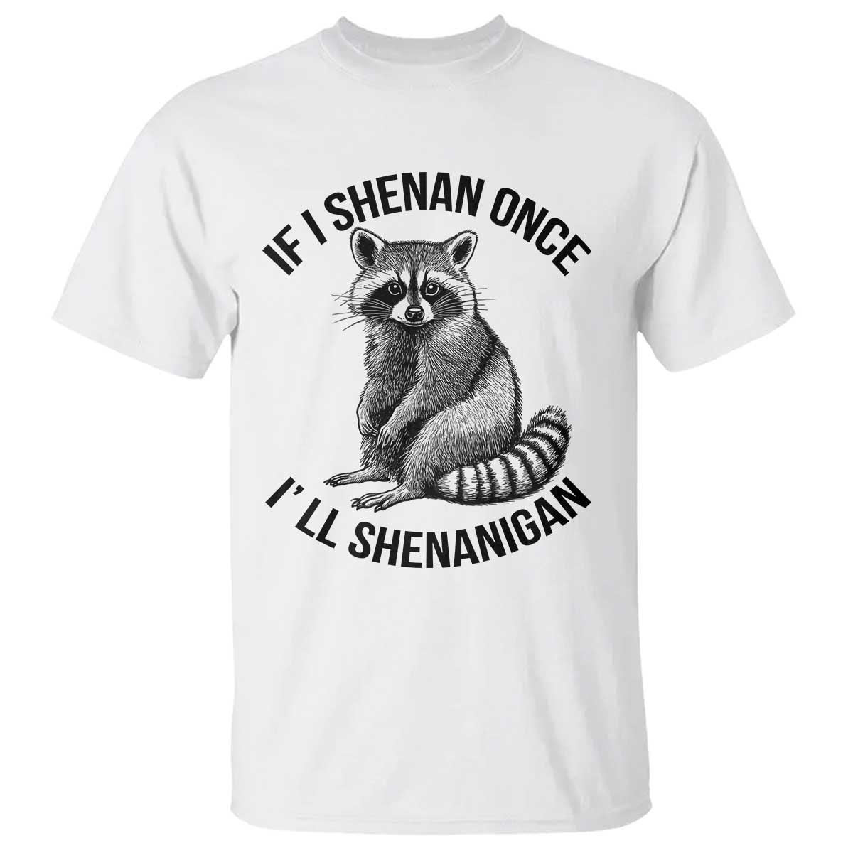 St Patricks Day Raccoon Meme T Shirt If I Shenan Once I'll Shenanigan TS02 White Print Your Wear
