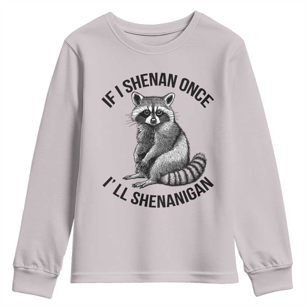 St Patricks Day Raccoon Meme Youth Sweatshirt If I Shenan Once I'll Shenanigan TS02 Ice Gray Print Your Wear