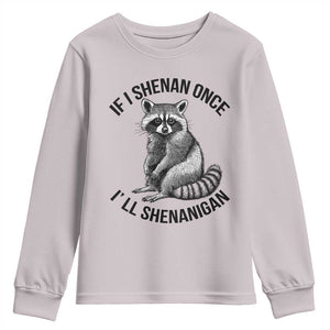 St Patricks Day Raccoon Meme Youth Sweatshirt If I Shenan Once I'll Shenanigan TS02 Ice Gray Print Your Wear
