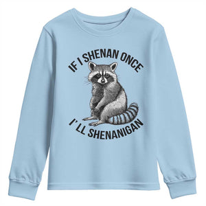 St Patricks Day Raccoon Meme Youth Sweatshirt If I Shenan Once I'll Shenanigan TS02 Light Blue Print Your Wear