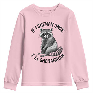 St Patricks Day Raccoon Meme Youth Sweatshirt If I Shenan Once I'll Shenanigan TS02 Light Pink Print Your Wear