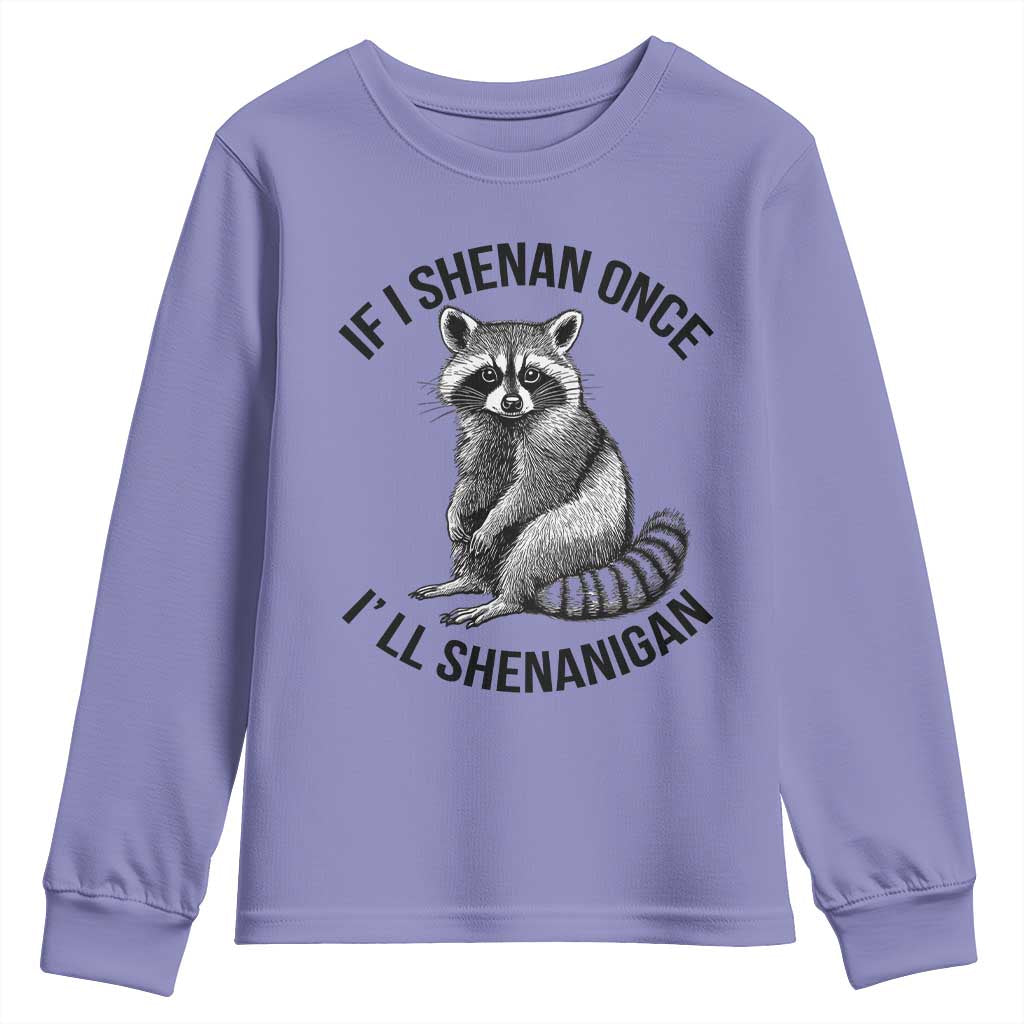 St Patricks Day Raccoon Meme Youth Sweatshirt If I Shenan Once I'll Shenanigan TS02 Violet Print Your Wear