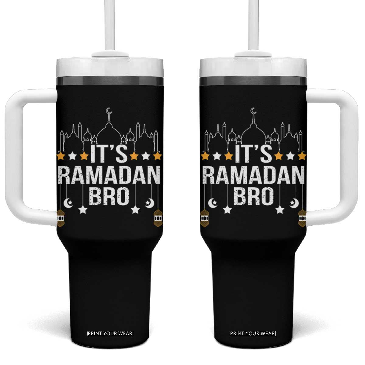 It's Ramadan Bro Tumbler With Handle Islamic Fasting Muslim TS02 One Size: 40 oz Black Print Your Wear
