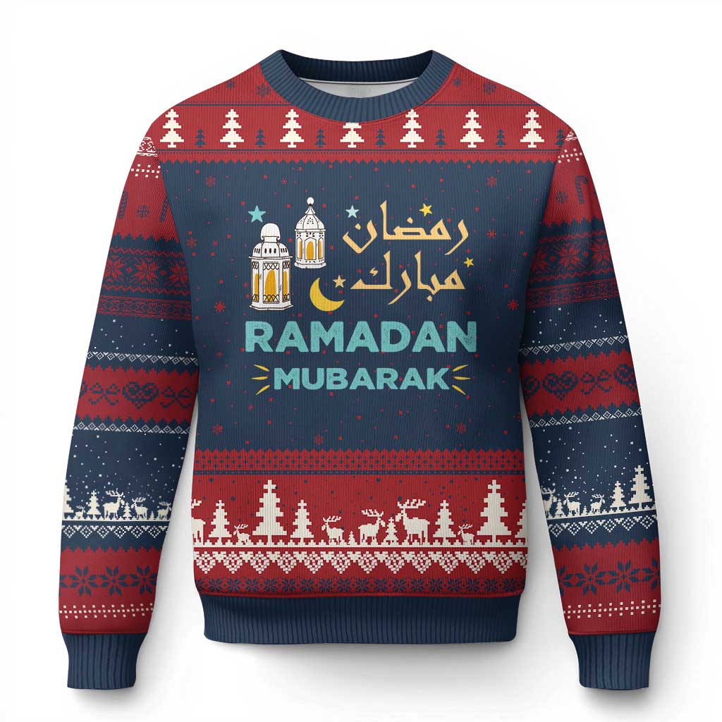 Ramadan Mubarak Muslim Ugly Christmas Sweater TS02 Navy Red Print Your Wear