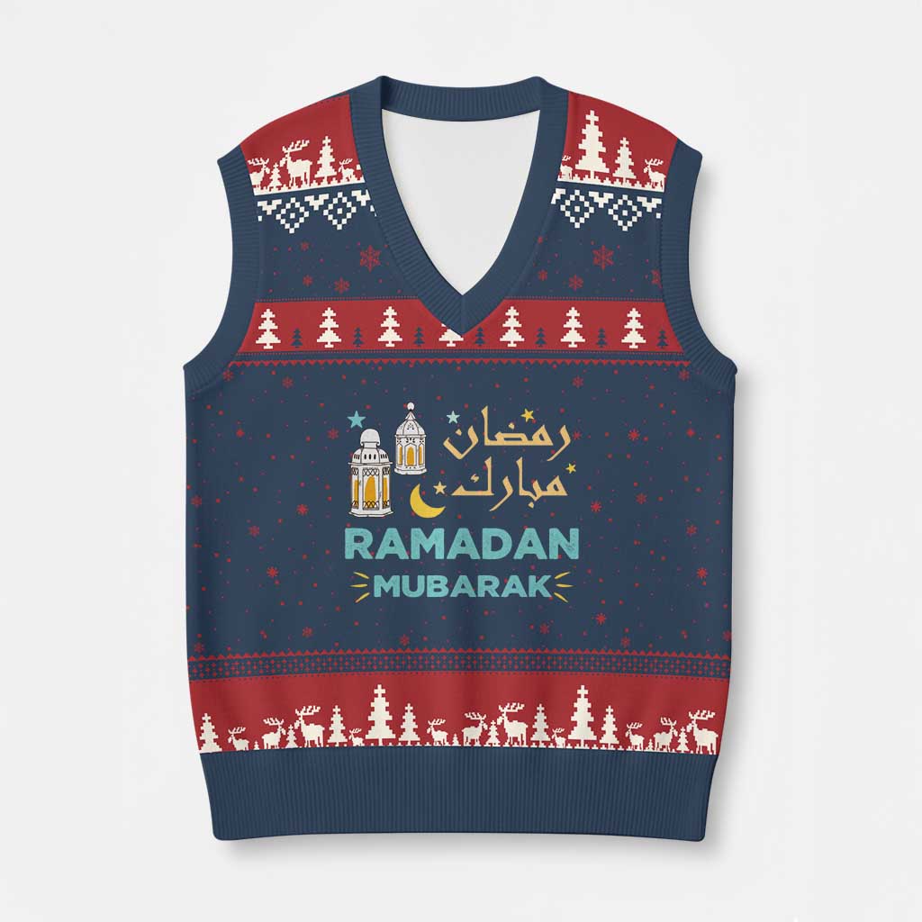 Ramadan Mubarak Muslim V-Neck Knit Sweater Vest TS02 Navy Red Print Your Wear
