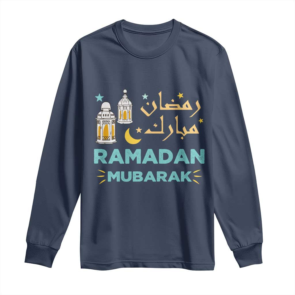 Ramadan Mubarak Muslim Long Sleeve Shirt TS02 Navy Print Your Wear