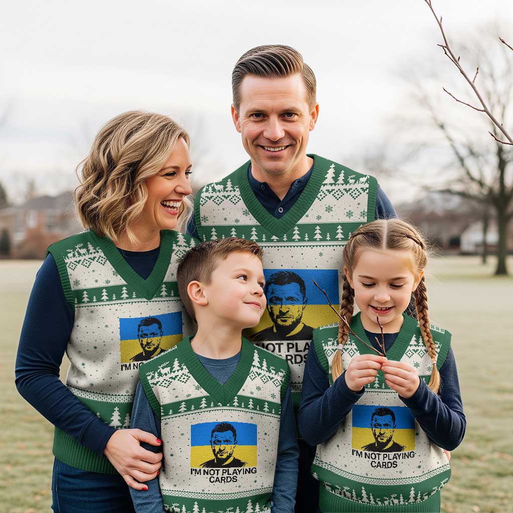 Im Not Playing Cards V-Neck Knit Sweater Vest Zelensky Trump Ukraine Flag TS02 Beige Green Print Your Wear