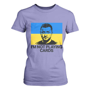 Im Not Playing Cards T Shirt For Women Zelensky Trump Ukraine Flag TS02 Violet Print Your Wear