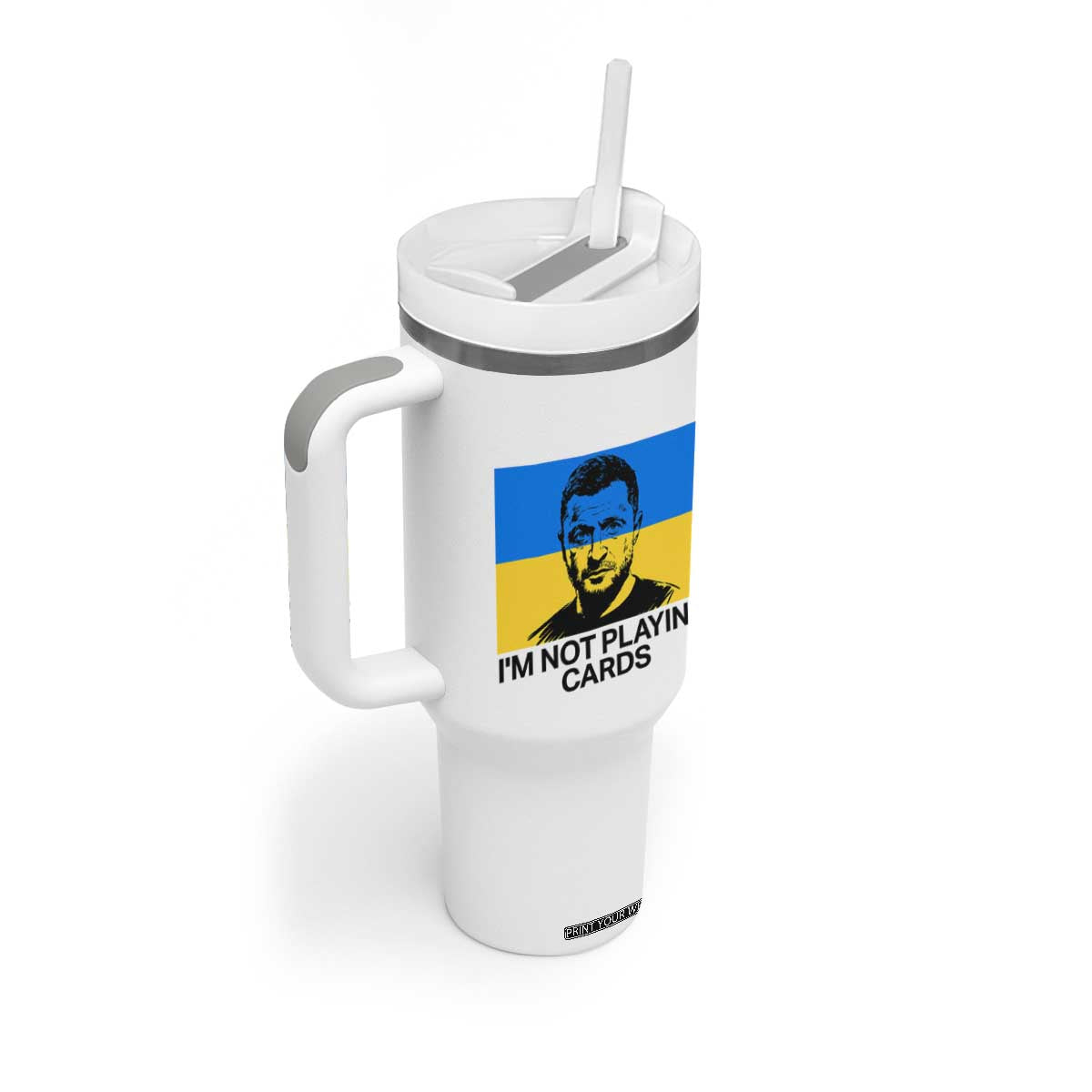 Im Not Playing Cards Tumbler With Handle Zelensky Trump Ukraine Flag TS02 Print Your Wear