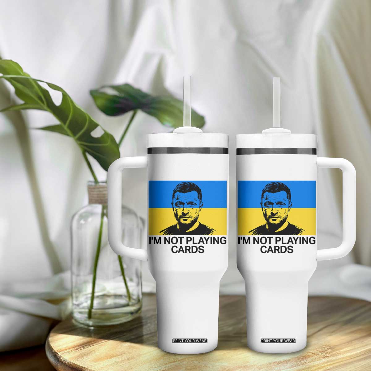 Im Not Playing Cards Tumbler With Handle Zelensky Trump Ukraine Flag TS02 Print Your Wear