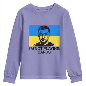 Im Not Playing Cards Youth Sweatshirt Zelensky Trump Ukraine Flag TS02 Violet Print Your Wear
