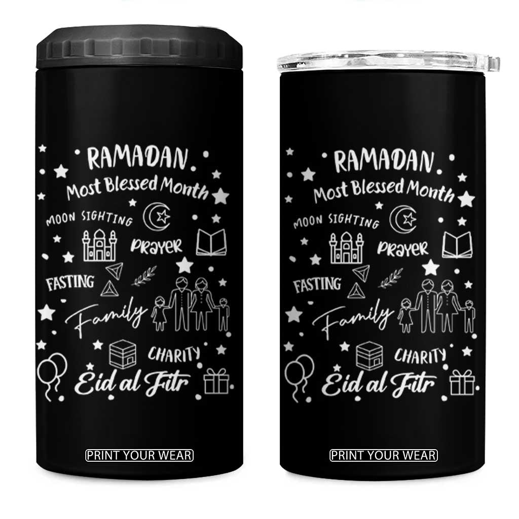 Ramadan Blessed Month 4 in 1 Can Cooler Tumbler Muslim Islamic Ramadhan Eid al Fitr TS02 One Size: 16 oz Black Print Your Wear