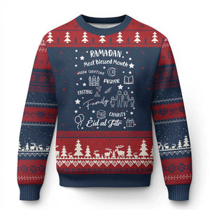 Ramadan Blessed Month Ugly Christmas Sweater Muslim Islamic Ramadhan Eid al Fitr TS02 Navy Red Print Your Wear