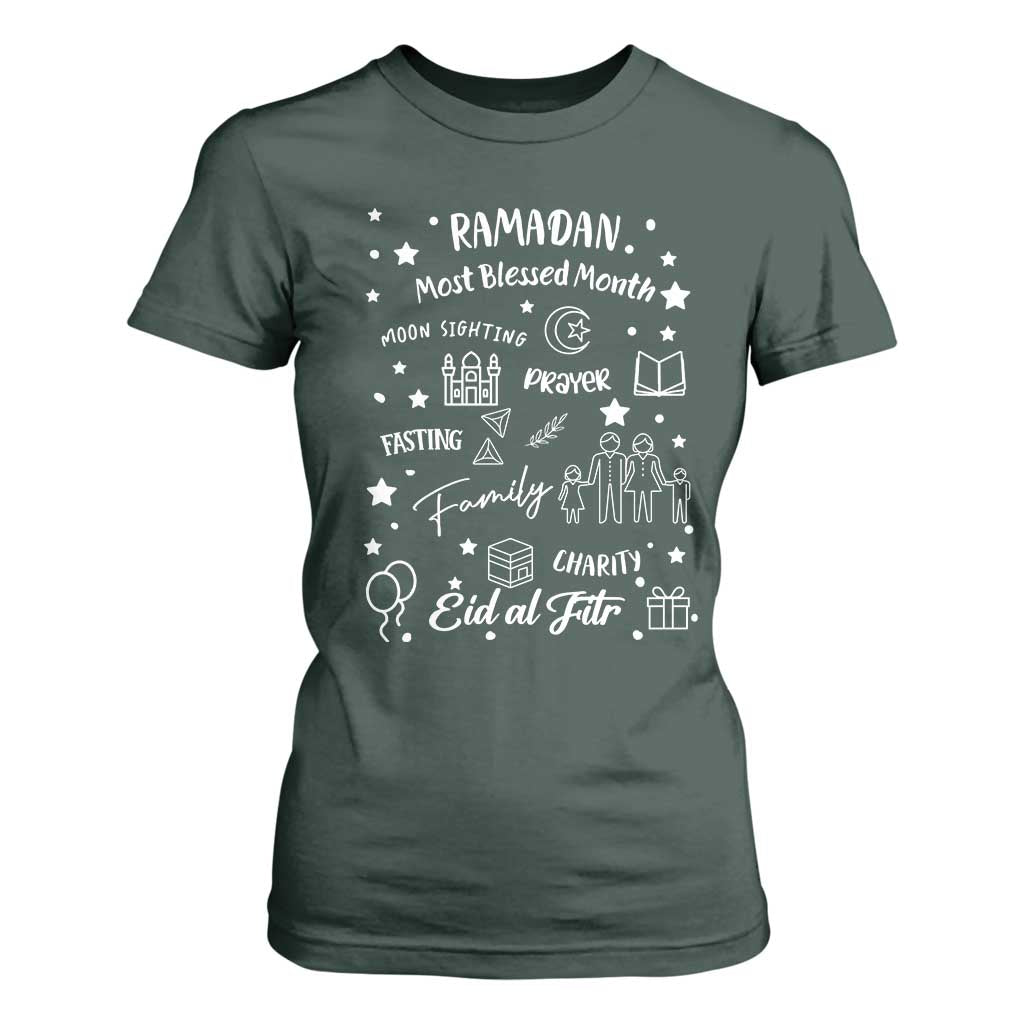 Ramadan Blessed Month T Shirt For Women Muslim Islamic Ramadhan Eid al Fitr TS02 Dark Forest Green Print Your Wear