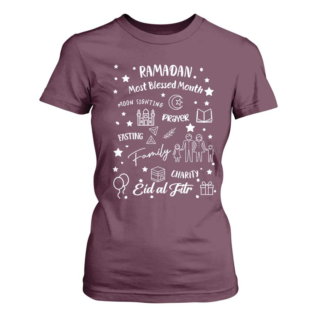 Ramadan Blessed Month T Shirt For Women Muslim Islamic Ramadhan Eid al Fitr TS02 Maroon Print Your Wear