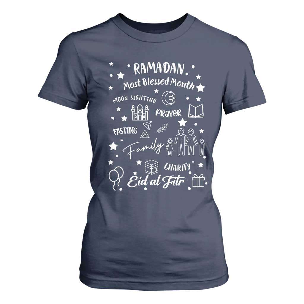 Ramadan Blessed Month T Shirt For Women Muslim Islamic Ramadhan Eid al Fitr TS02 Navy Print Your Wear