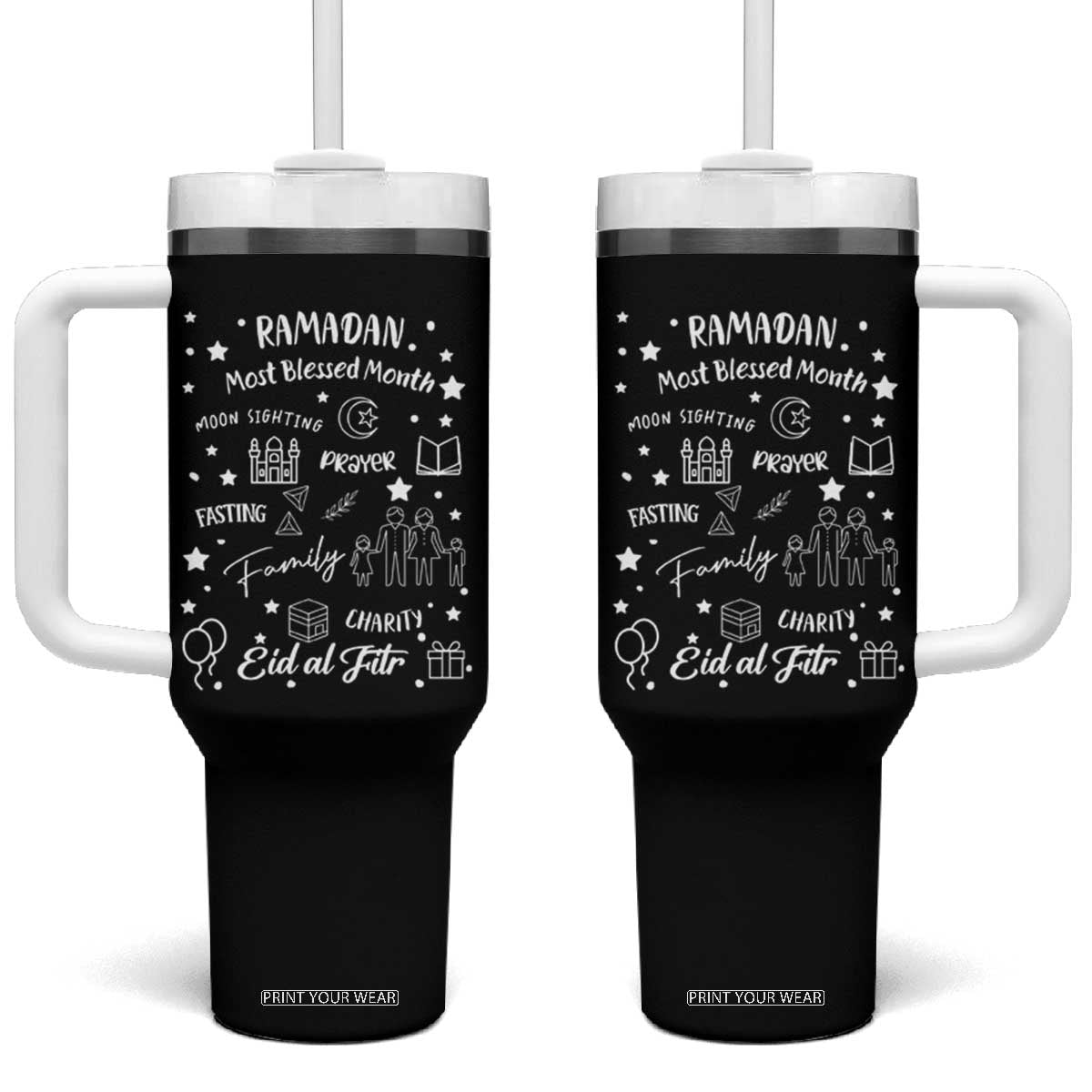 Ramadan Blessed Month Tumbler With Handle Muslim Islamic Ramadhan Eid al Fitr TS02 One Size: 40 oz Black Print Your Wear
