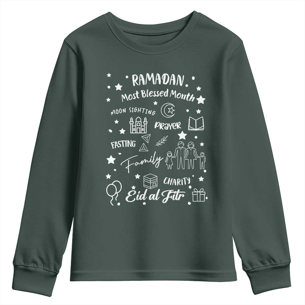 Ramadan Blessed Month Youth Sweatshirt Muslim Islamic Ramadhan Eid al Fitr TS02 Dark Forest Green Print Your Wear