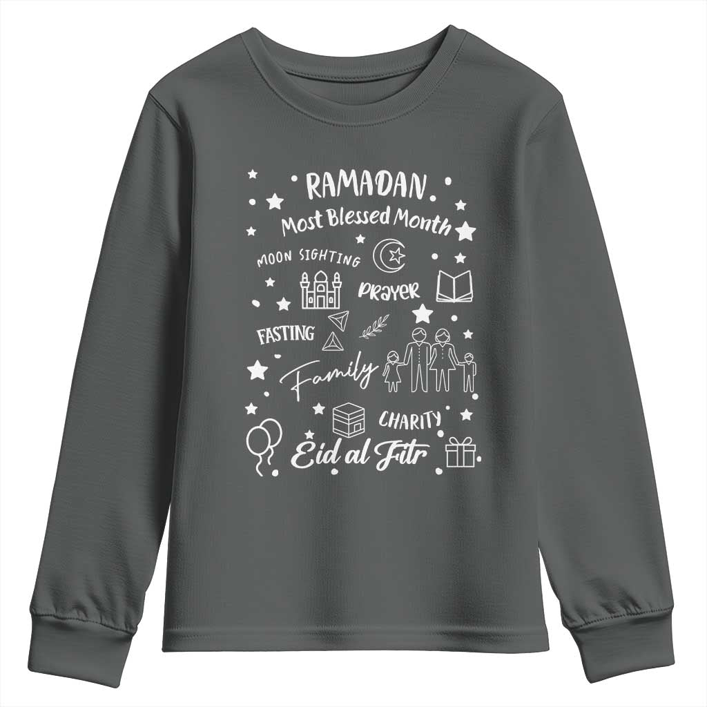 Ramadan Blessed Month Youth Sweatshirt Muslim Islamic Ramadhan Eid al Fitr TS02 Dark Heather Print Your Wear