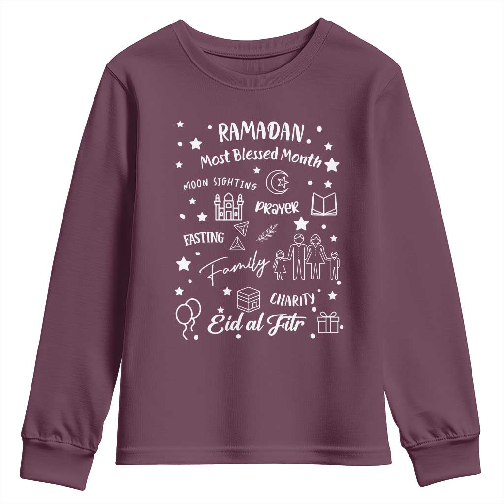 Ramadan Blessed Month Youth Sweatshirt Muslim Islamic Ramadhan Eid al Fitr TS02 Maroon Print Your Wear