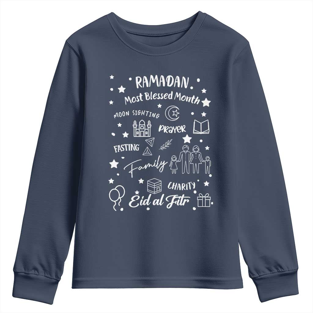Ramadan Blessed Month Youth Sweatshirt Muslim Islamic Ramadhan Eid al Fitr TS02 Navy Print Your Wear