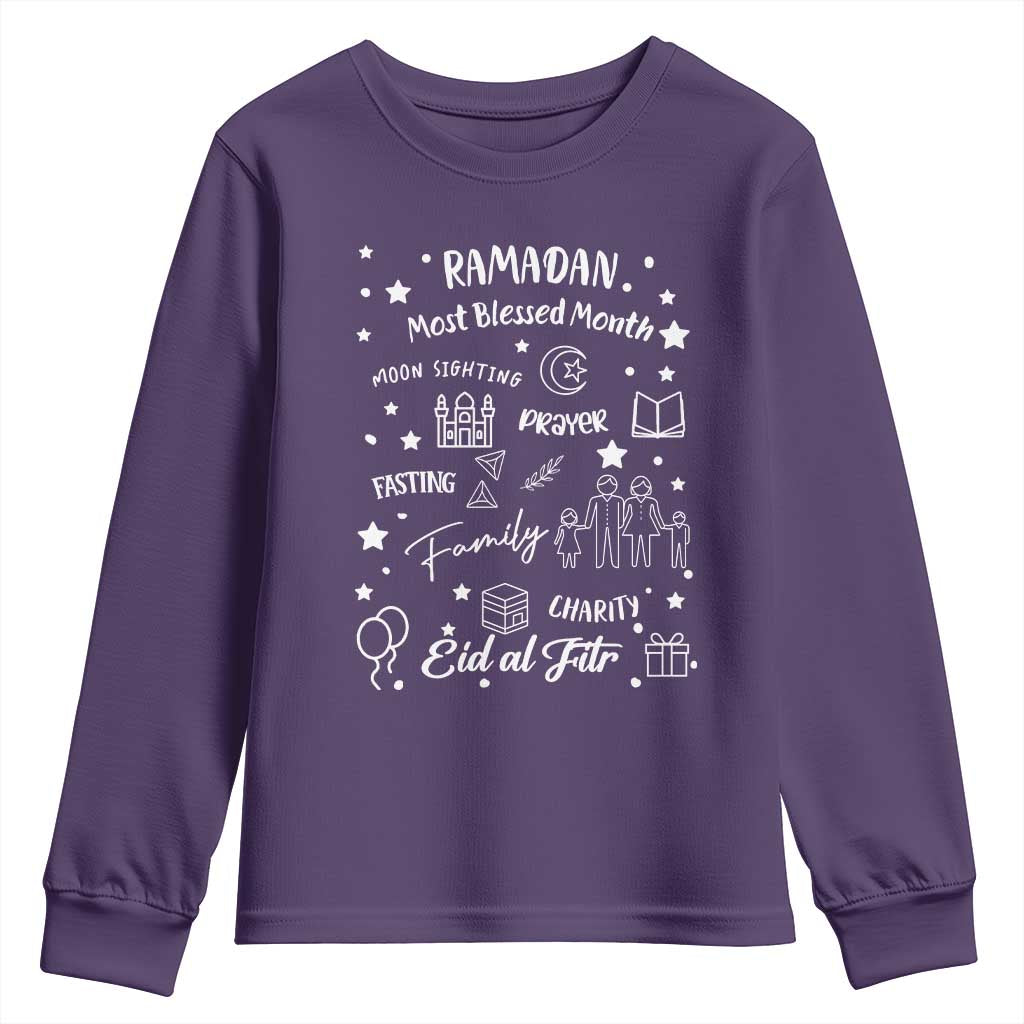 Ramadan Blessed Month Youth Sweatshirt Muslim Islamic Ramadhan Eid al Fitr TS02 Purple Print Your Wear