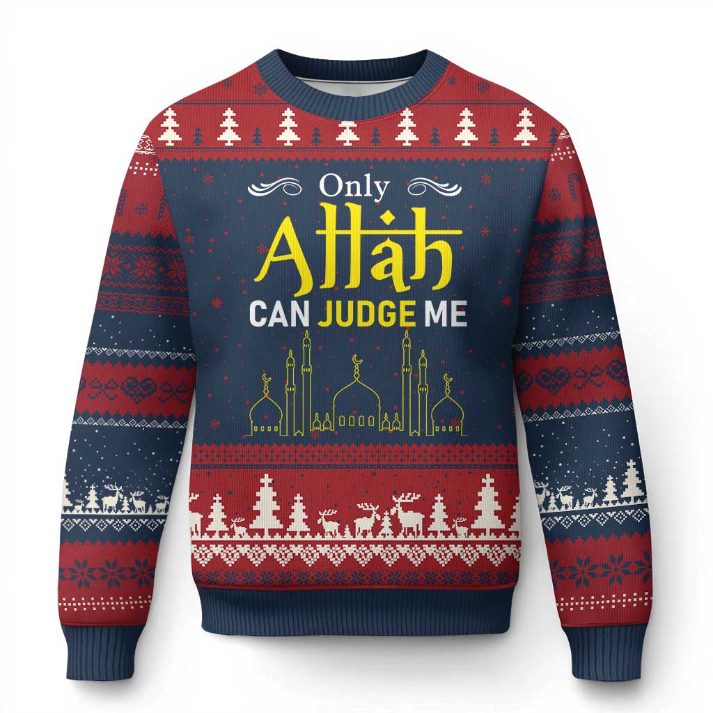 Only Allah Can Judge Me Ugly Christmas Sweater Islamic Muslim Ramadan Eid TS02 Navy Red Print Your Wear