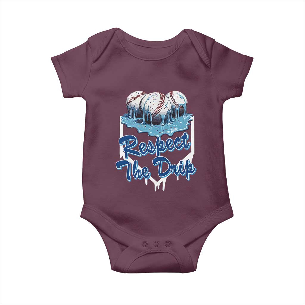 Respect The Drip Baseball Baby Onesie Driping Ice Cream Sport Lover TS02 Maroon Print Your Wear