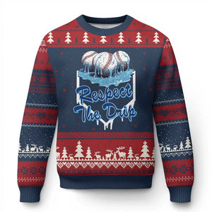 Respect The Drip Baseball Ugly Christmas Sweater Driping Ice Cream Sport Lover TS02 Navy Red Print Your Wear