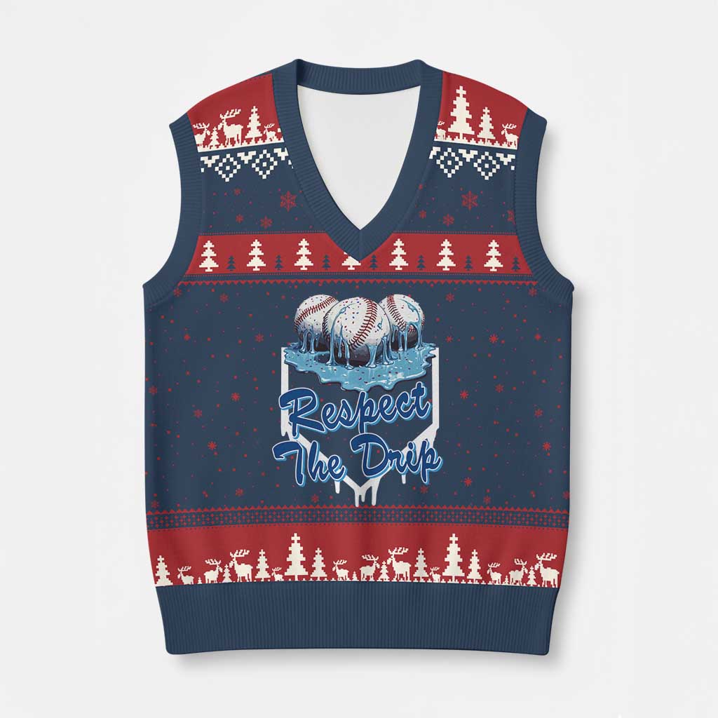 Respect The Drip Baseball V-Neck Knit Sweater Vest Driping Ice Cream Sport Lover TS02 Navy Red Print Your Wear