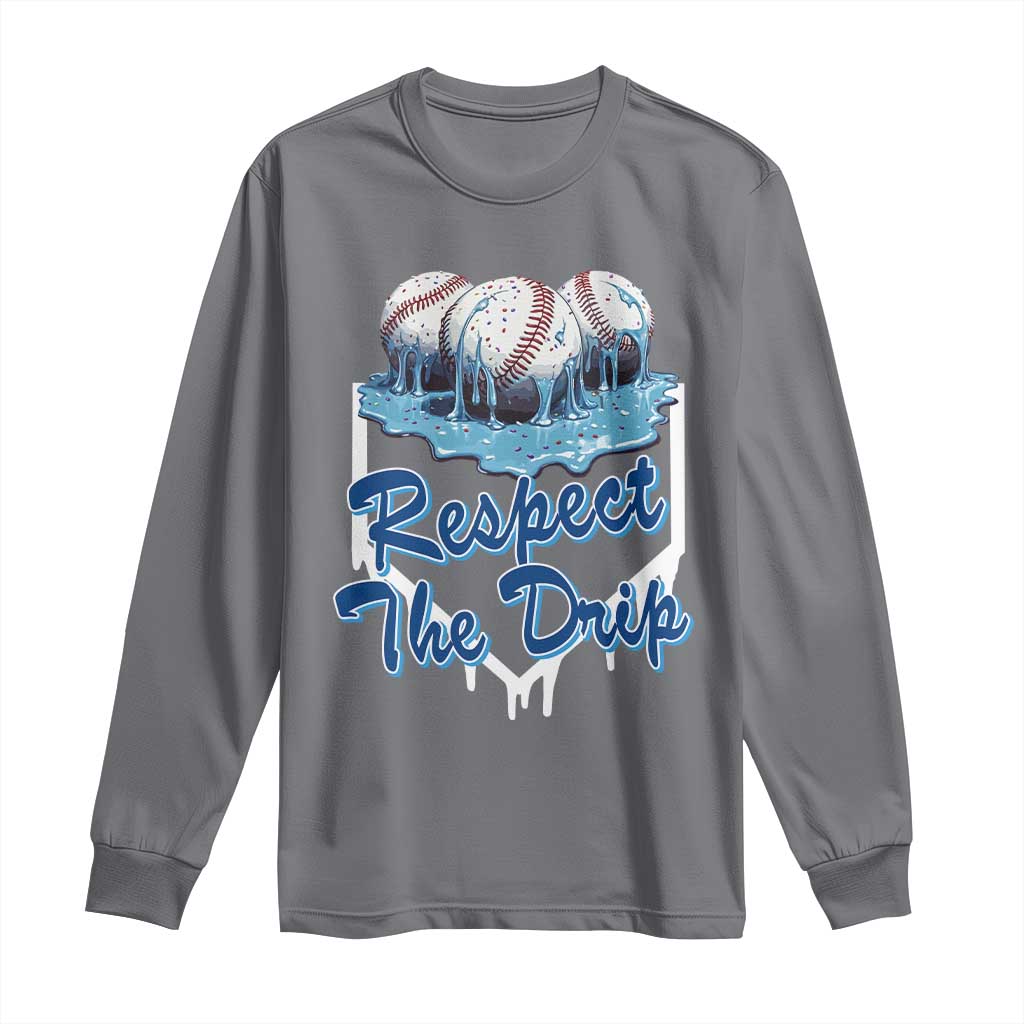 Respect The Drip Baseball Long Sleeve Shirt Driping Ice Cream Sport Lover TS02 Charcoal Print Your Wear