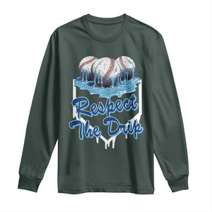 Respect The Drip Baseball Long Sleeve Shirt Driping Ice Cream Sport Lover TS02 Dark Forest Green Print Your Wear