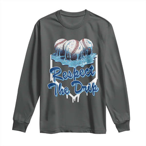 Respect The Drip Baseball Long Sleeve Shirt Driping Ice Cream Sport Lover TS02 Dark Heather Print Your Wear