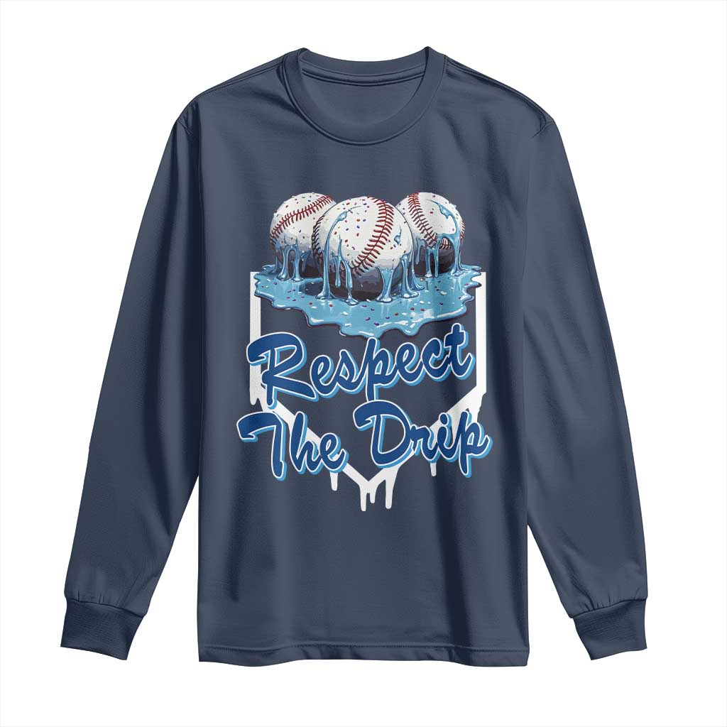 Respect The Drip Baseball Long Sleeve Shirt Driping Ice Cream Sport Lover TS02 Navy Print Your Wear