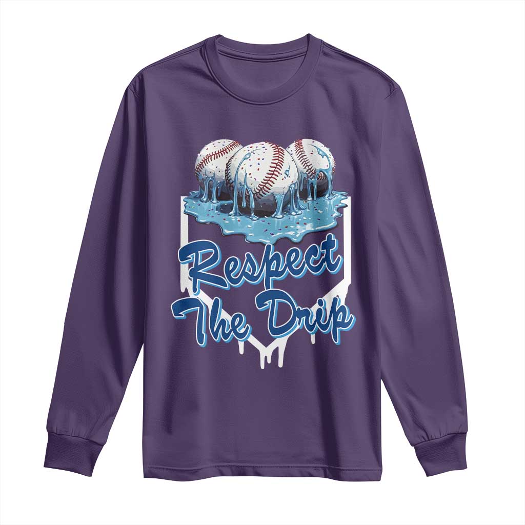 Respect The Drip Baseball Long Sleeve Shirt Driping Ice Cream Sport Lover TS02 Purple Print Your Wear