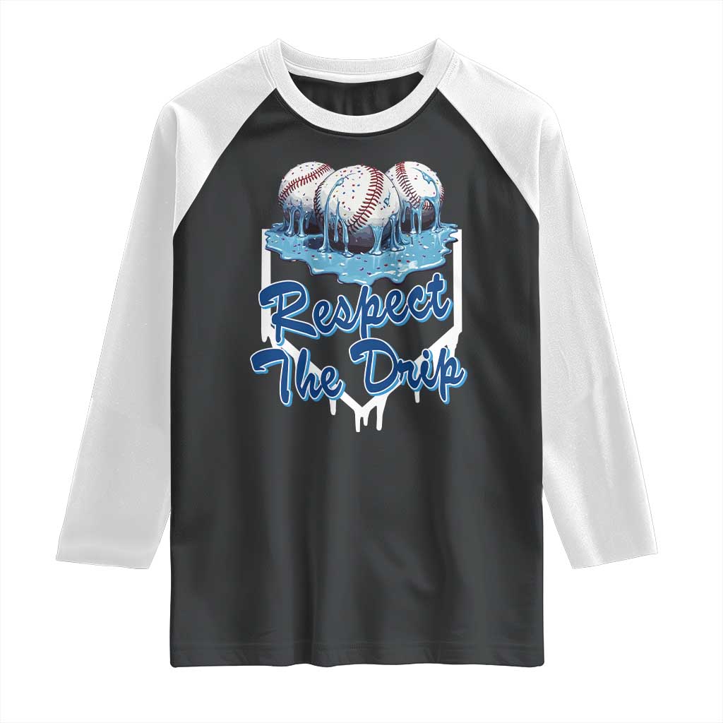 Respect The Drip Baseball Raglan Shirt Driping Ice Cream Sport Lover TS02 Black White Print Your Wear
