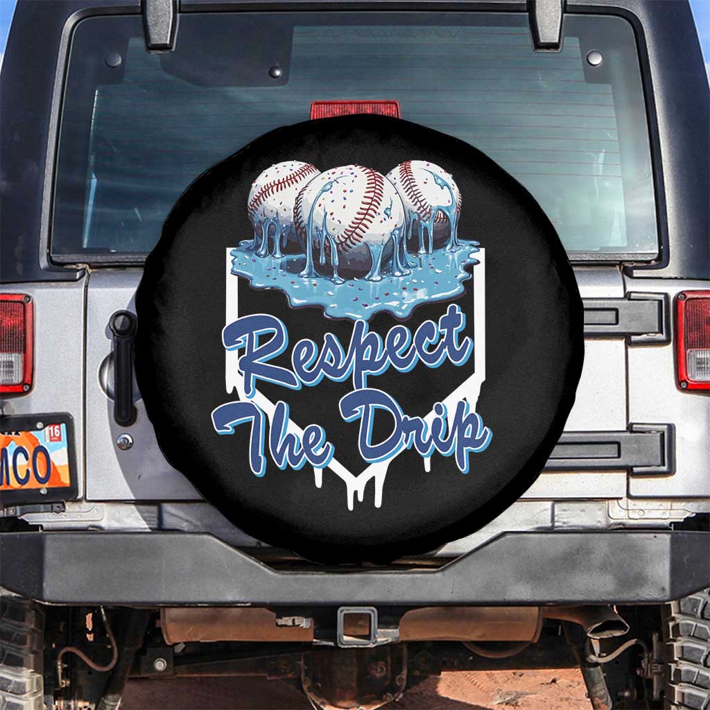 Respect The Drip Baseball Spare Tire Cover Driping Ice Cream Sport Lover TS02 No hole Black Print Your Wear