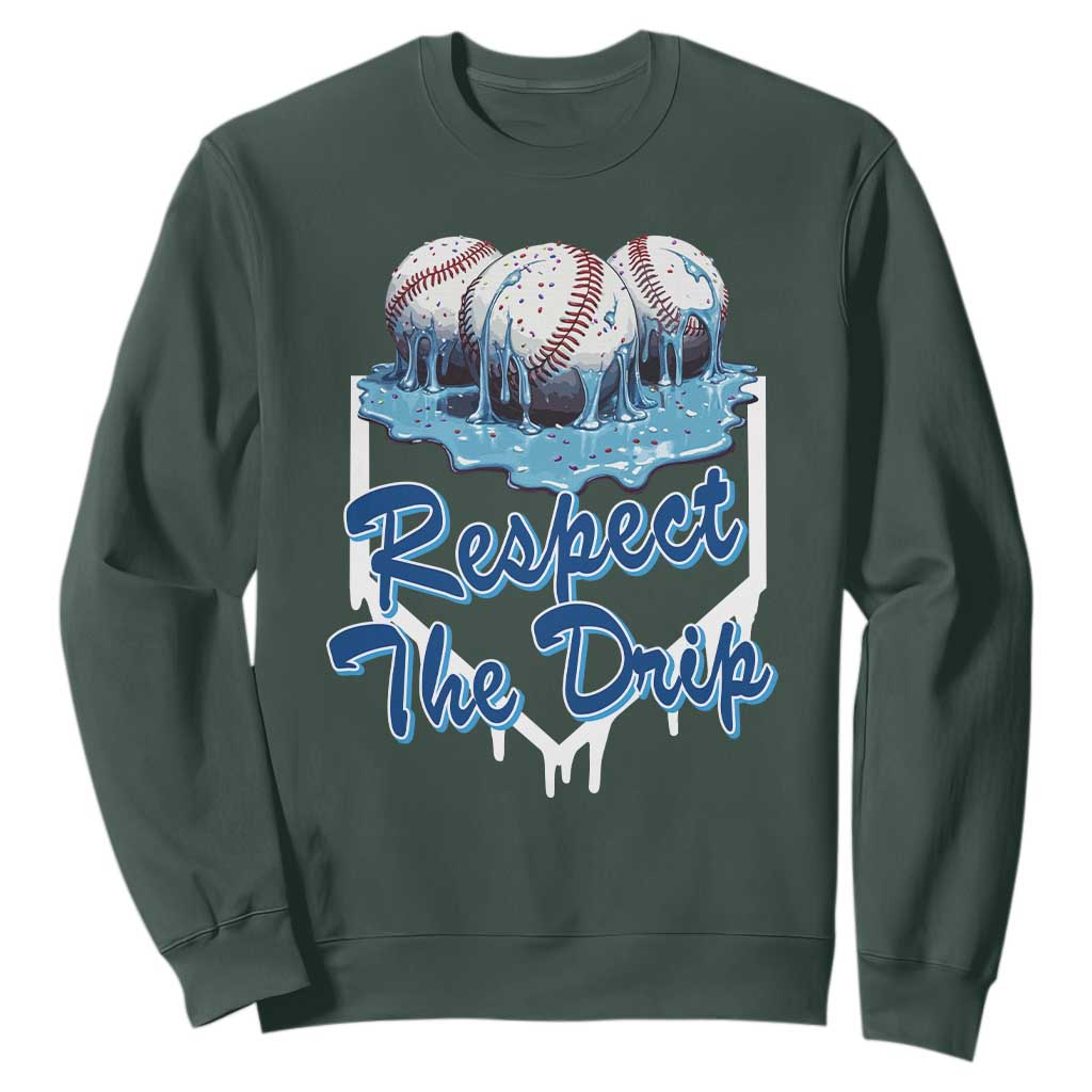Respect The Drip Baseball Sweatshirt Driping Ice Cream Sport Lover TS02 Dark Forest Green Print Your Wear