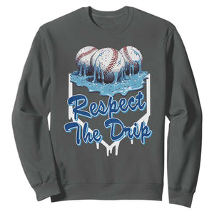Respect The Drip Baseball Sweatshirt Driping Ice Cream Sport Lover TS02 Dark Heather Print Your Wear
