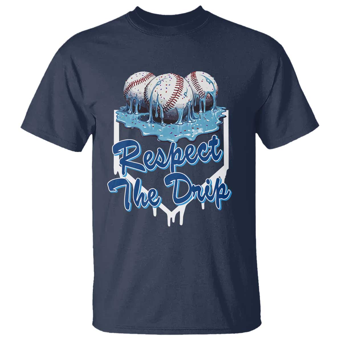 Respect The Drip Baseball T Shirt Driping Ice Cream Sport Lover TS02 Navy Print Your Wear