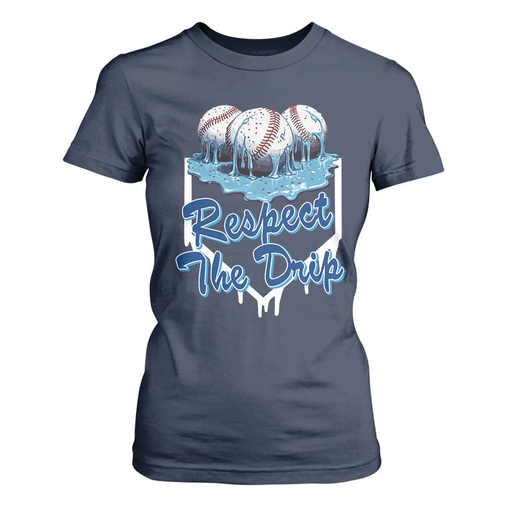 Respect The Drip Baseball T Shirt For Women Driping Ice Cream Sport Lover TS02 Navy Print Your Wear