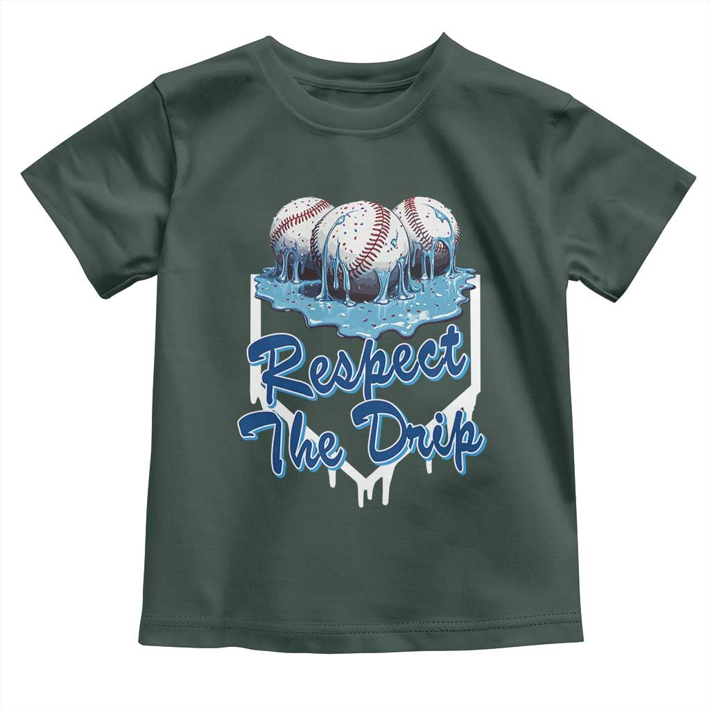 Respect The Drip Baseball Toddler T Shirt Driping Ice Cream Sport Lover TS02 Dark Forest Green Print Your Wear
