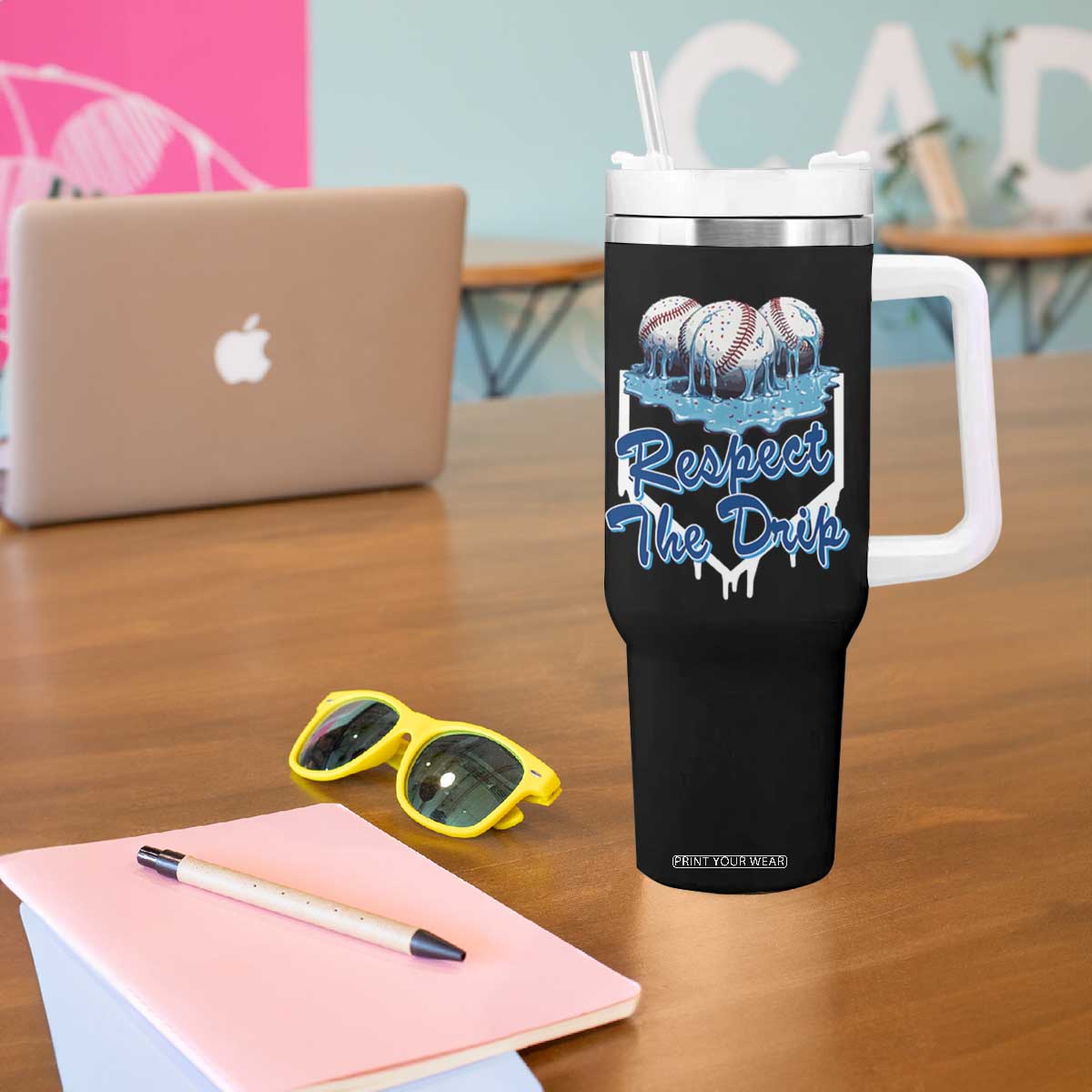 Respect The Drip Baseball Tumbler With Handle Driping Ice Cream Sport Lover TS02 Print Your Wear